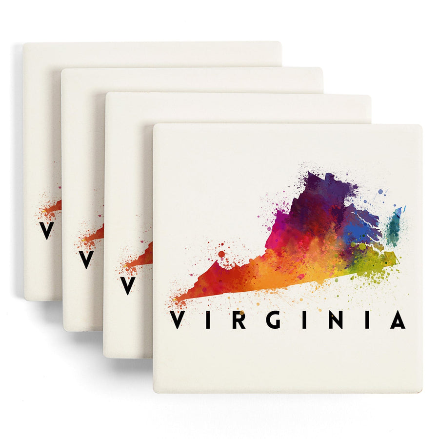 Virginia, State Abstract Watercolor, Lantern Press Artwork, Coaster Set Coasters Lantern Press 