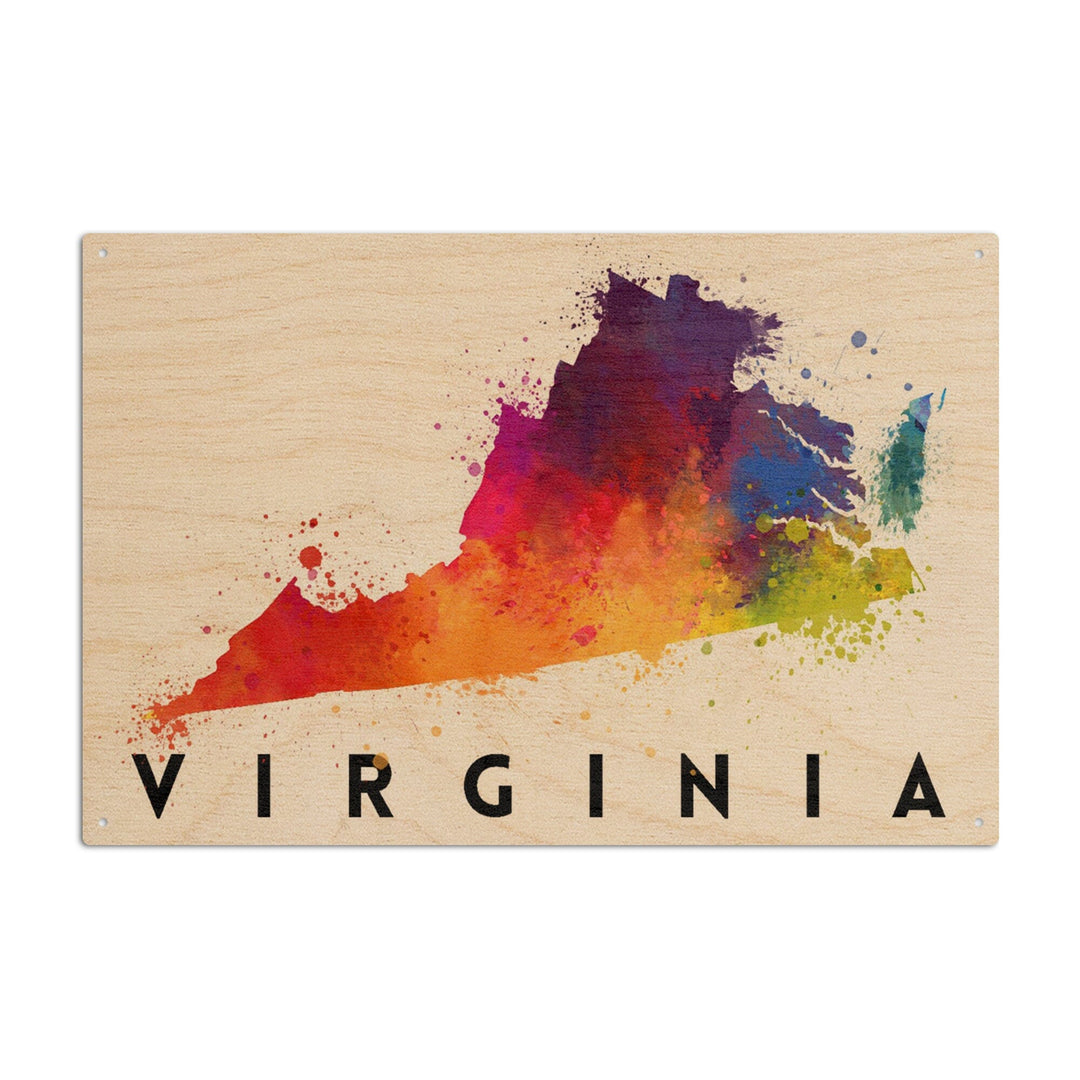 Virginia, State Abstract Watercolor, Lantern Press Artwork, Wood Signs and Postcards Wood Lantern Press 10 x 15 Wood Sign 