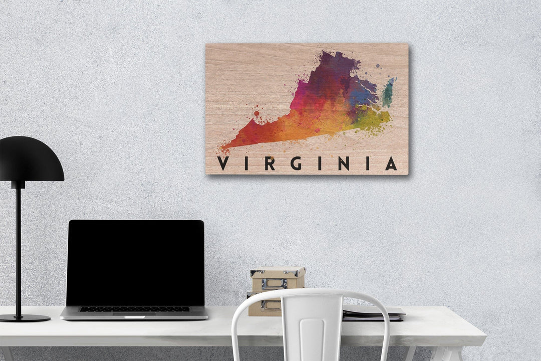 Virginia, State Abstract Watercolor, Lantern Press Artwork, Wood Signs and Postcards Wood Lantern Press 12 x 18 Wood Gallery Print 
