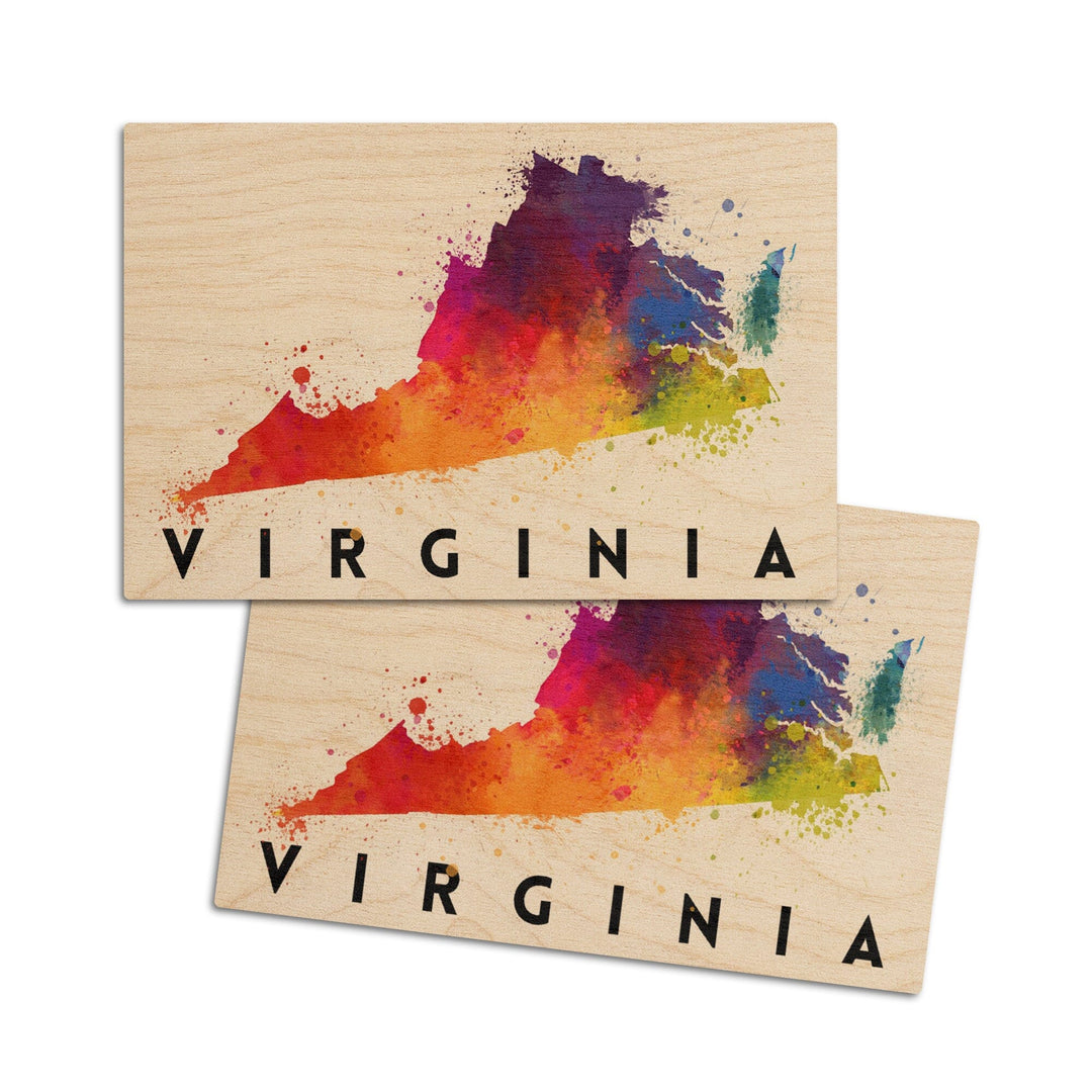 Virginia, State Abstract Watercolor, Lantern Press Artwork, Wood Signs and Postcards Wood Lantern Press 4x6 Wood Postcard Set 