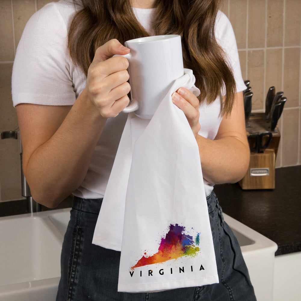 Virginia, State Abstract Watercolor, Organic Cotton Kitchen Tea Towels Kitchen Lantern Press 