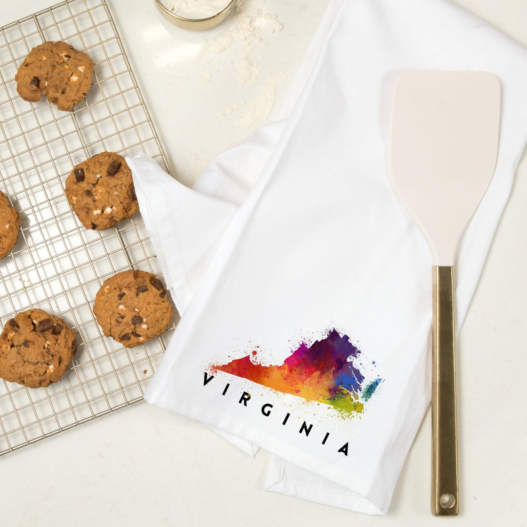 Virginia, State Abstract Watercolor, Organic Cotton Kitchen Tea Towels Kitchen Lantern Press 