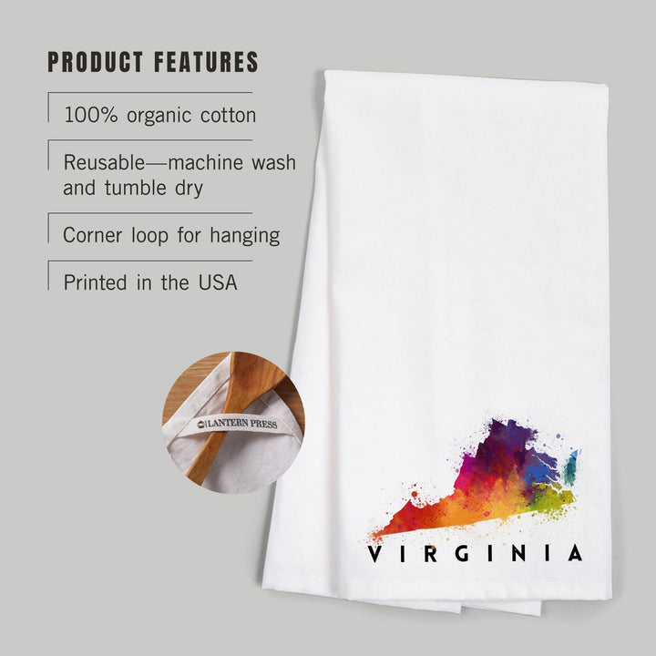 Virginia, State Abstract Watercolor, Organic Cotton Kitchen Tea Towels Kitchen Lantern Press 