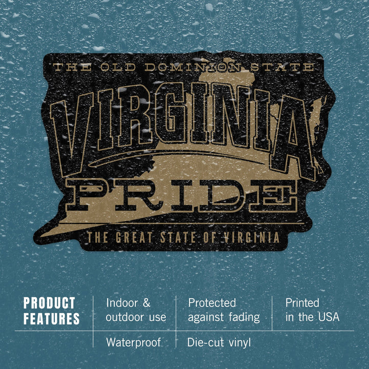 Virginia State Pride, Gold on Black, Contour, Vinyl Sticker Sticker Lantern Press 