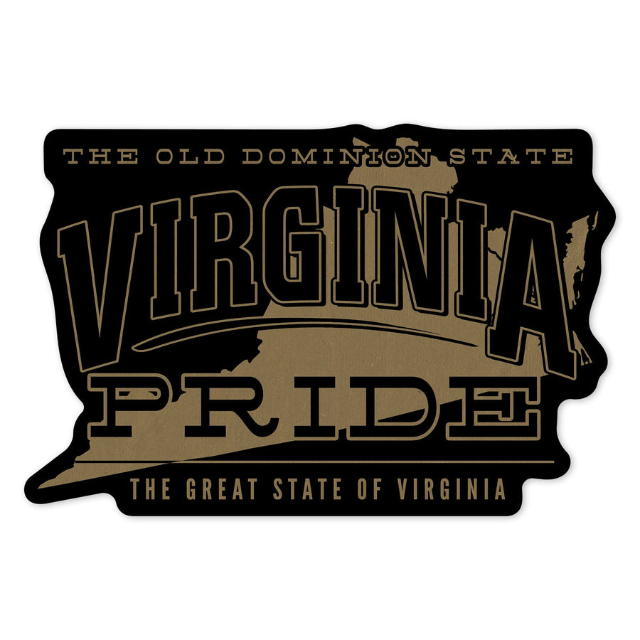 Virginia State Pride, Gold on Black, Contour, Vinyl Sticker Sticker Lantern Press 