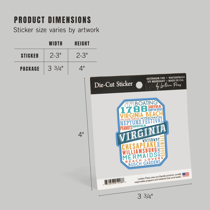 Virginia, Typography, Contour, Lantern Press Artwork, Vinyl Sticker Sticker Lantern Press 