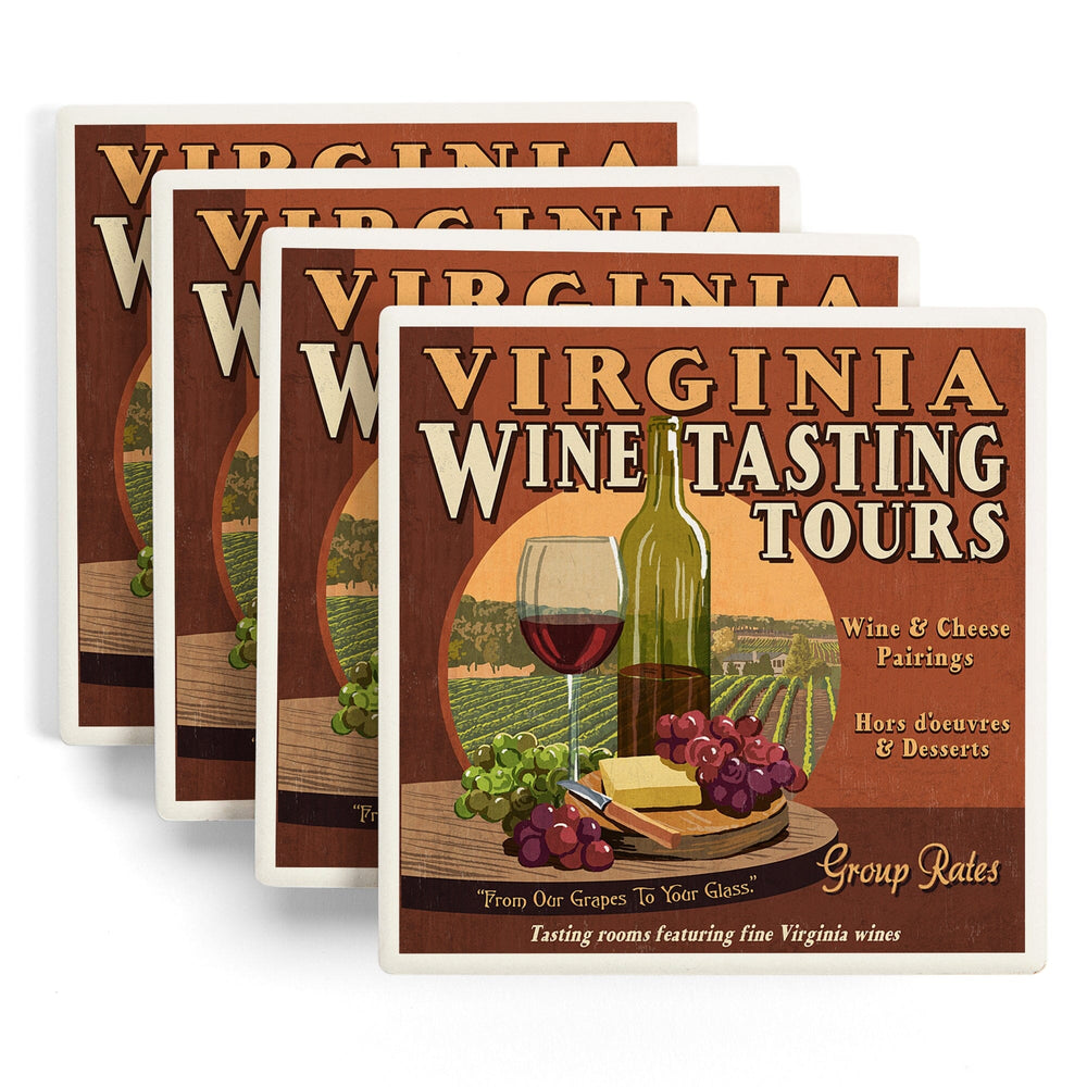 Virginia, Wine Vintage Sign, Coasters Coasters Lantern Press 