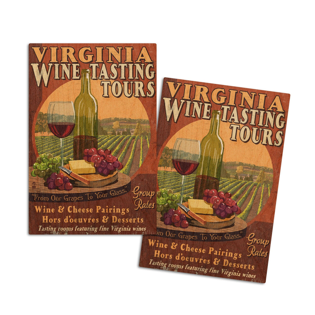 Virginia, Wine Vintage Sign, Lantern Press Artwork, Wood Signs and Postcards Wood Lantern Press 4x6 Wood Postcard Set 