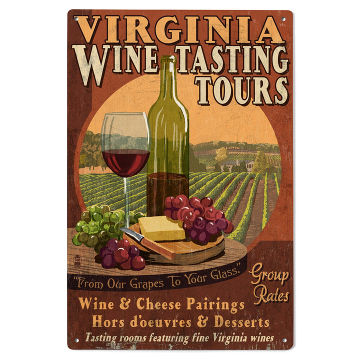 Virginia, Wine Vintage Sign, Lantern Press Artwork, Wood Signs and Postcards Wood Lantern Press 