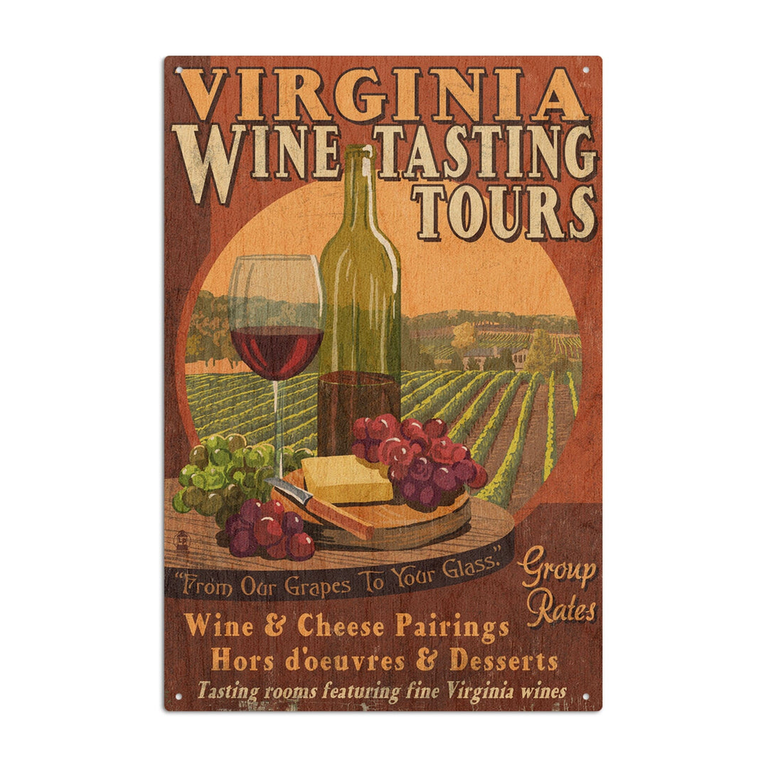 Virginia, Wine Vintage Sign, Lantern Press Artwork, Wood Signs and Postcards Wood Lantern Press 6x9 Wood Sign 