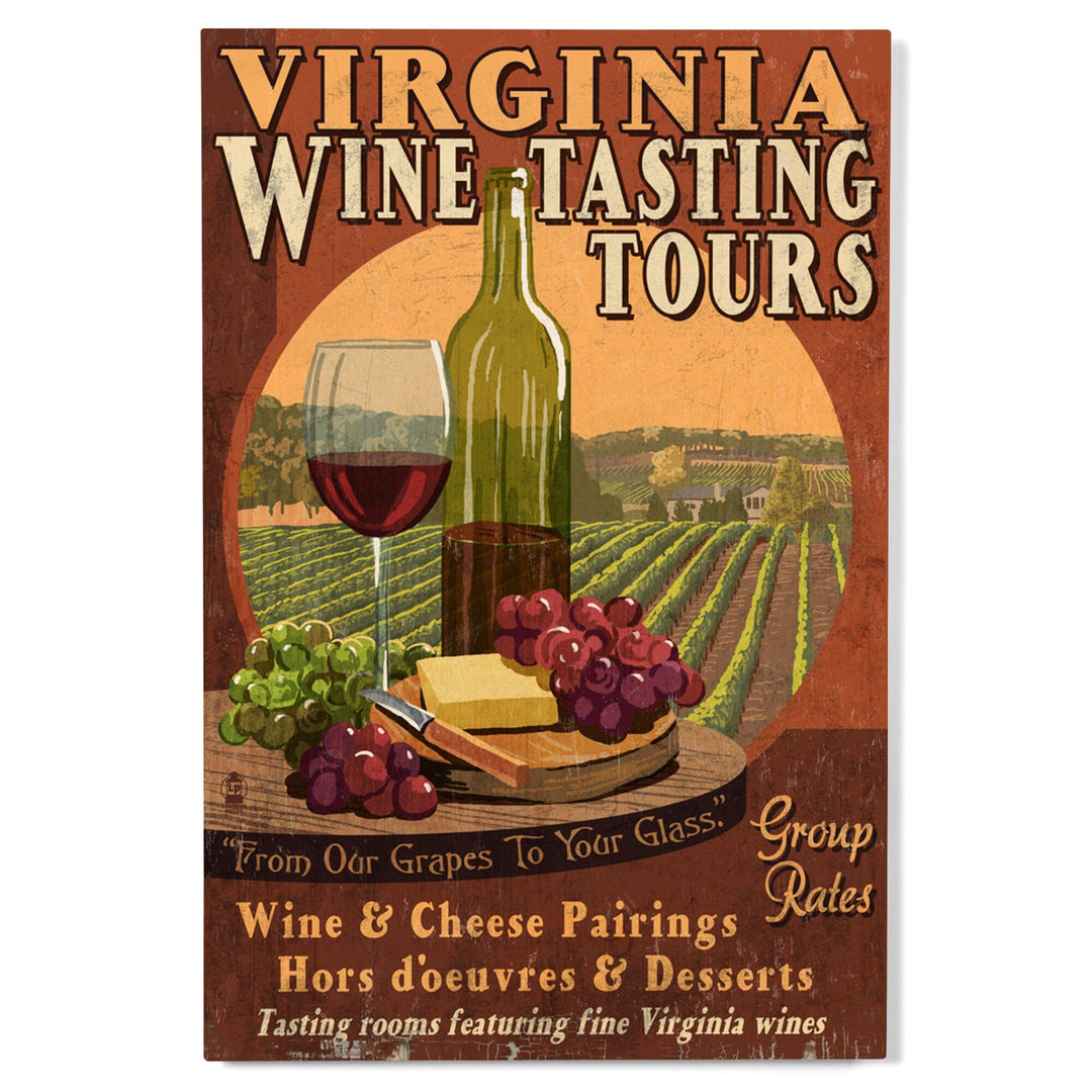 Virginia, Wine Vintage Sign, Lantern Press Artwork, Wood Signs and Postcards Wood Lantern Press 