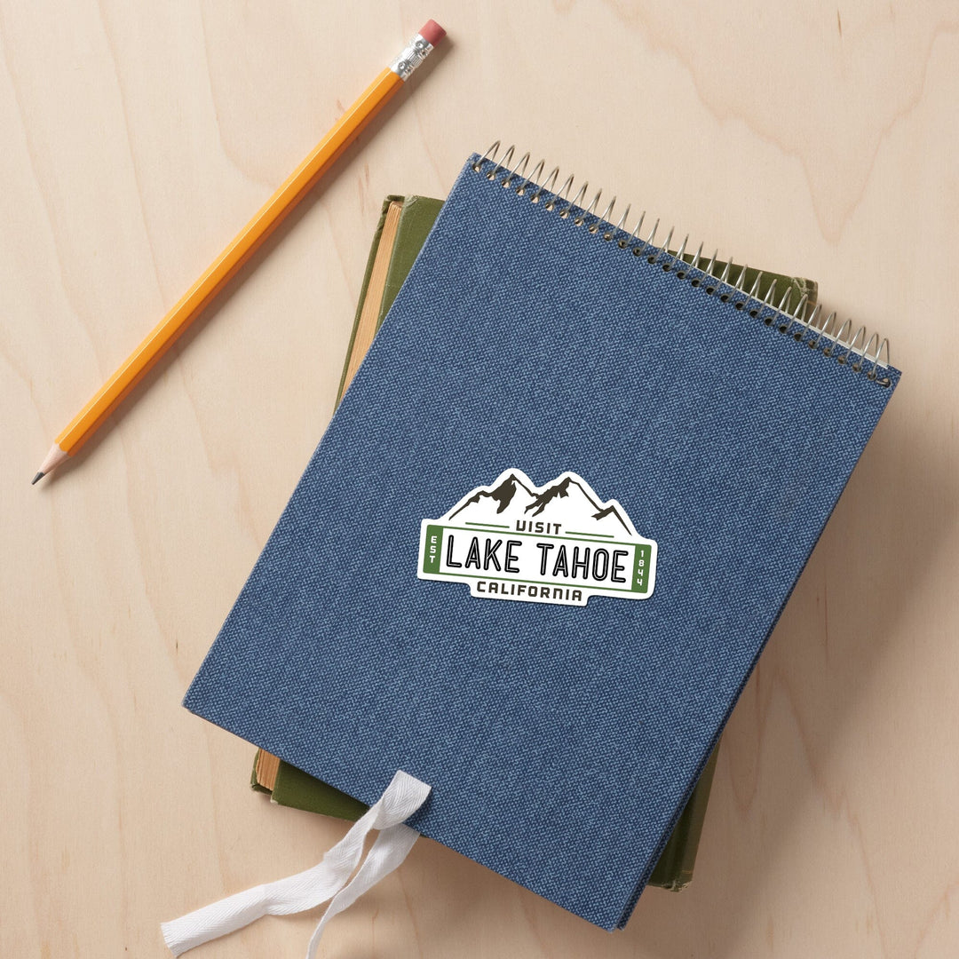 Visit Lake Tahoe, California, Mountain, Contour, Vector, Vinyl Sticker Sticker Lantern Press 