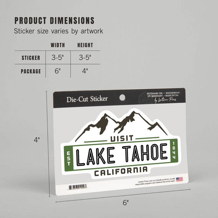 Visit Lake Tahoe, California, Mountain, Contour, Vector, Vinyl Sticker Sticker Lantern Press 