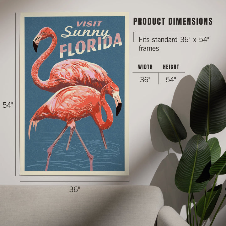 Visit Sunny Florida, Flamingo, Letterpress, Art & Giclee Prints Art Lantern Press 