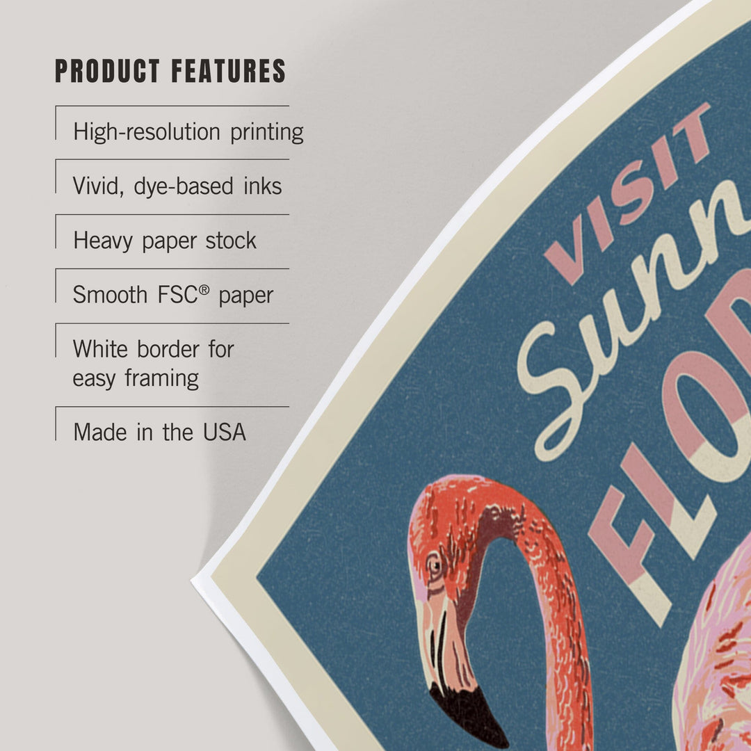 Visit Sunny Florida, Flamingo, Letterpress, Art & Giclee Prints Art Lantern Press 