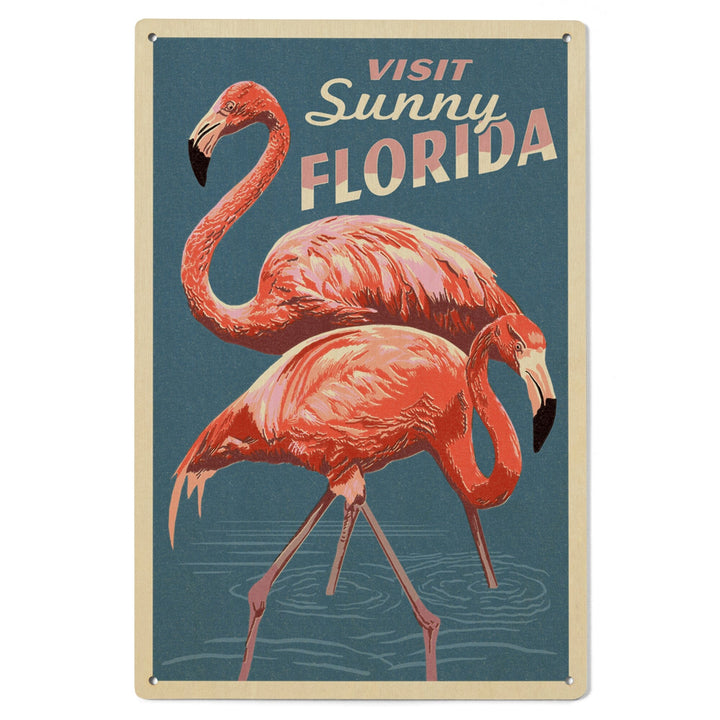 Visit Sunny Florida, Flamingo, Letterpress, Lantern Press Artwork, Wood Signs and Postcards Wood Lantern Press 