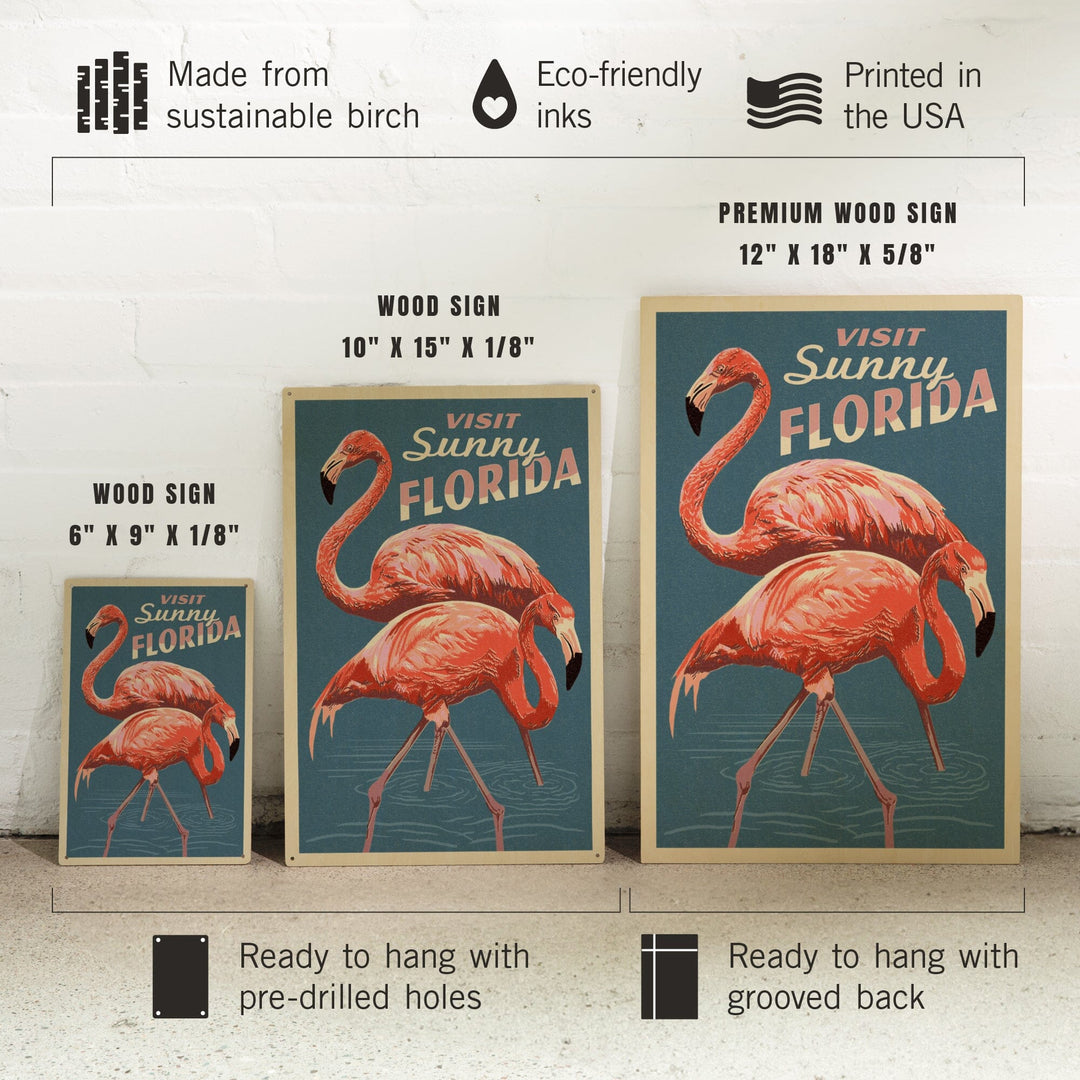 Visit Sunny Florida, Flamingo, Letterpress, Lantern Press Artwork, Wood Signs and Postcards Wood Lantern Press 