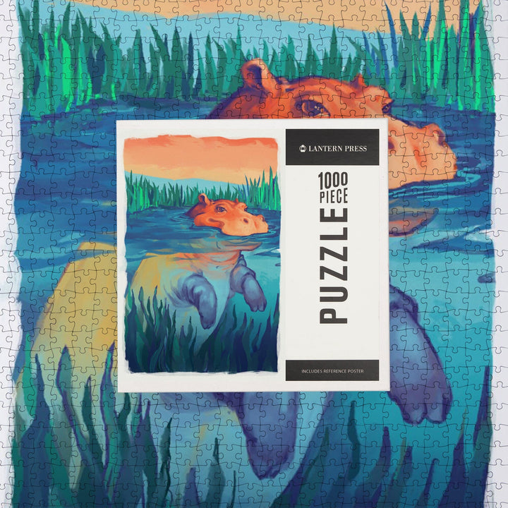 Vivid Hippo in Water, Jigsaw Puzzle Puzzle Lantern Press 