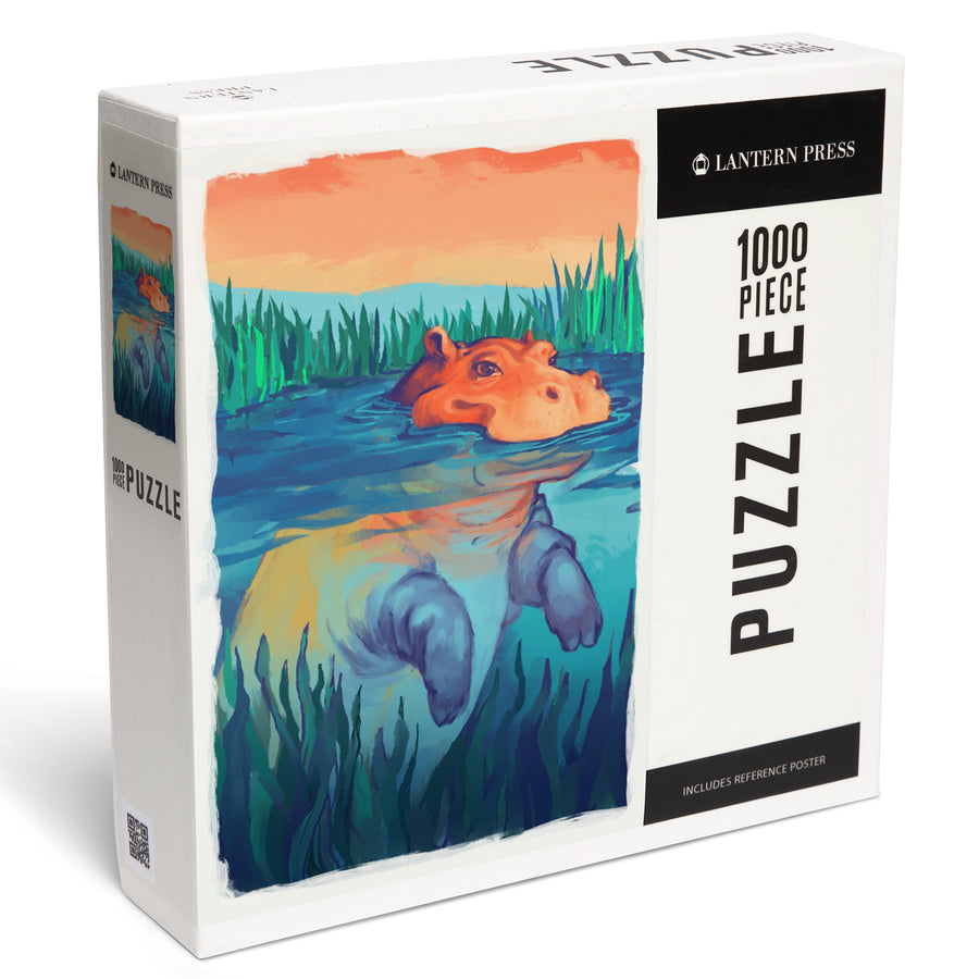 Vivid Hippo in Water, Jigsaw Puzzle Puzzle Lantern Press 