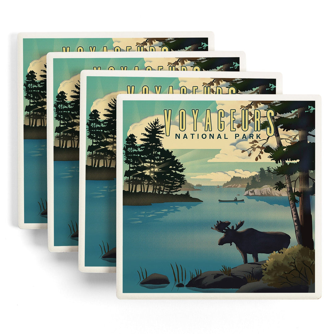 Voyageurs National Park, Minnesota, Lithograph National Park Series, Lantern Press Artwork, Coaster Set Coasters Lantern Press 