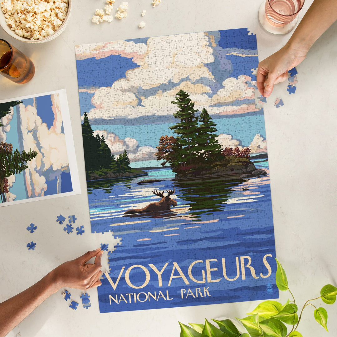 Voyageurs National Park, Minnesota, Moose Swimming, Jigsaw Puzzle Puzzle Lantern Press 