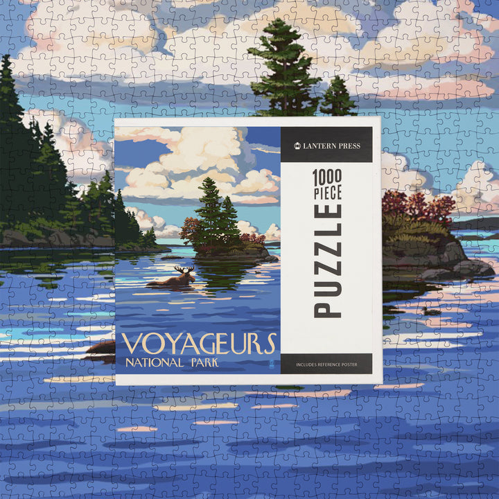 Voyageurs National Park, Minnesota, Moose Swimming, Jigsaw Puzzle Puzzle Lantern Press 