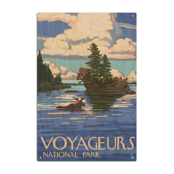Voyageurs National Park, Minnesota, Moose Swimming, Lantern Press Artwork, Wood Signs and Postcards Wood Lantern Press 10 x 15 Wood Sign 