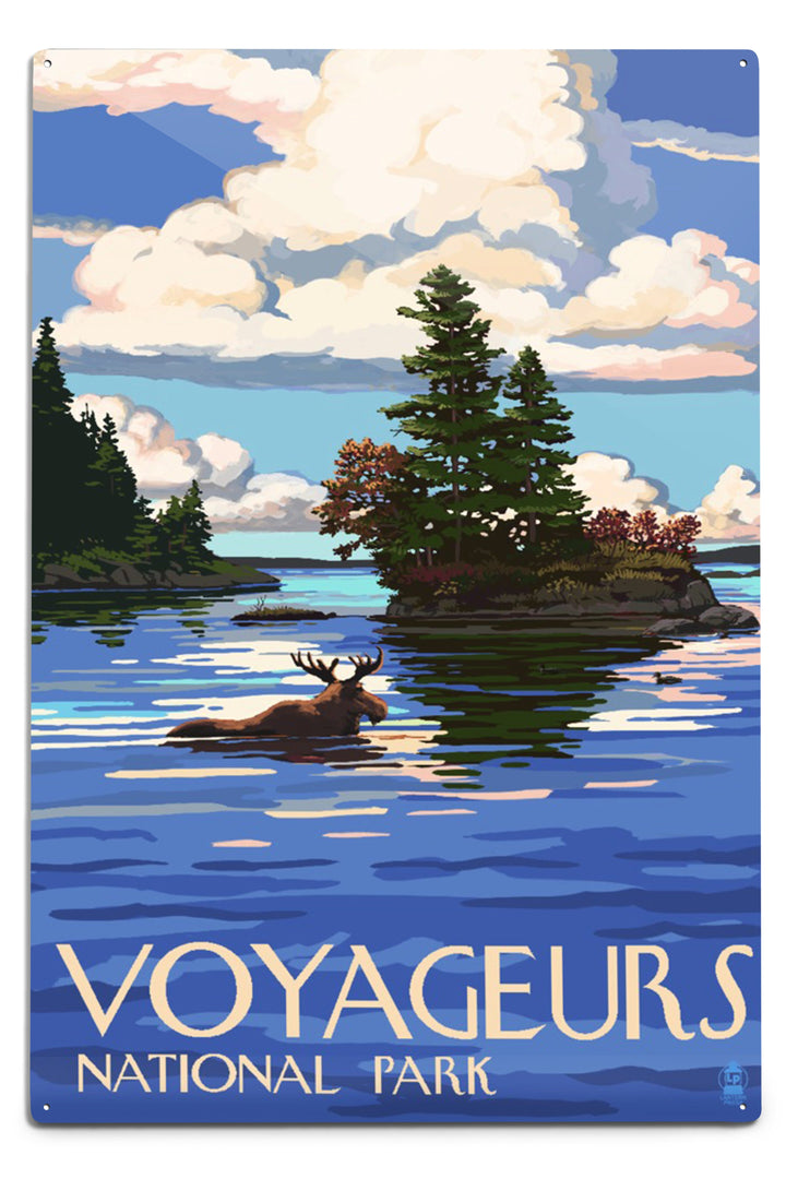 Voyageurs National Park, Minnesota, Moose Swimming, Metal Signs Metal Lantern Press 12x18 Metal Sign 