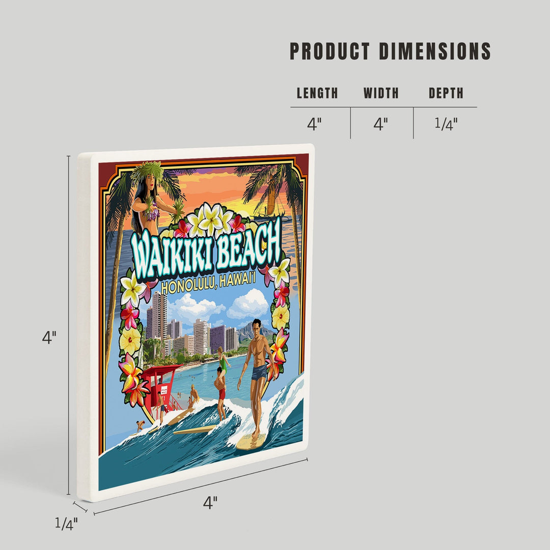 Waikiki Beach, Oahu, Hawaii, Scenes, Coasters Coasters Lantern Press 