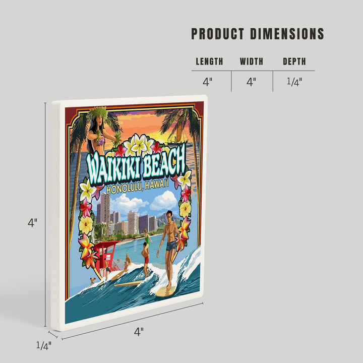 Waikiki Beach, Oahu, Hawaii, Scenes, Coasters Coasters Lantern Press 