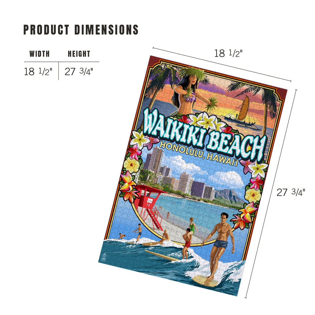 Waikiki Beach, Oahu, Hawaii, Scenes, Jigsaw Puzzle Puzzle Lantern Press 