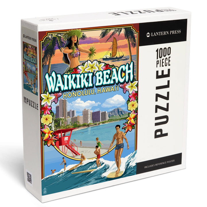 Waikiki Beach, Oahu, Hawaii, Scenes, Jigsaw Puzzle Puzzle Lantern Press 