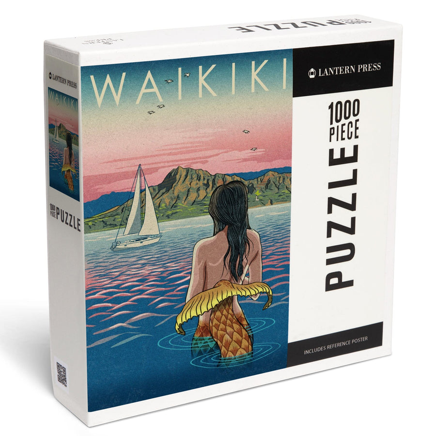 Waikiki, Hawaii, Mermaid Japanese Woodblock, Jigsaw Puzzle Puzzle Lantern Press 