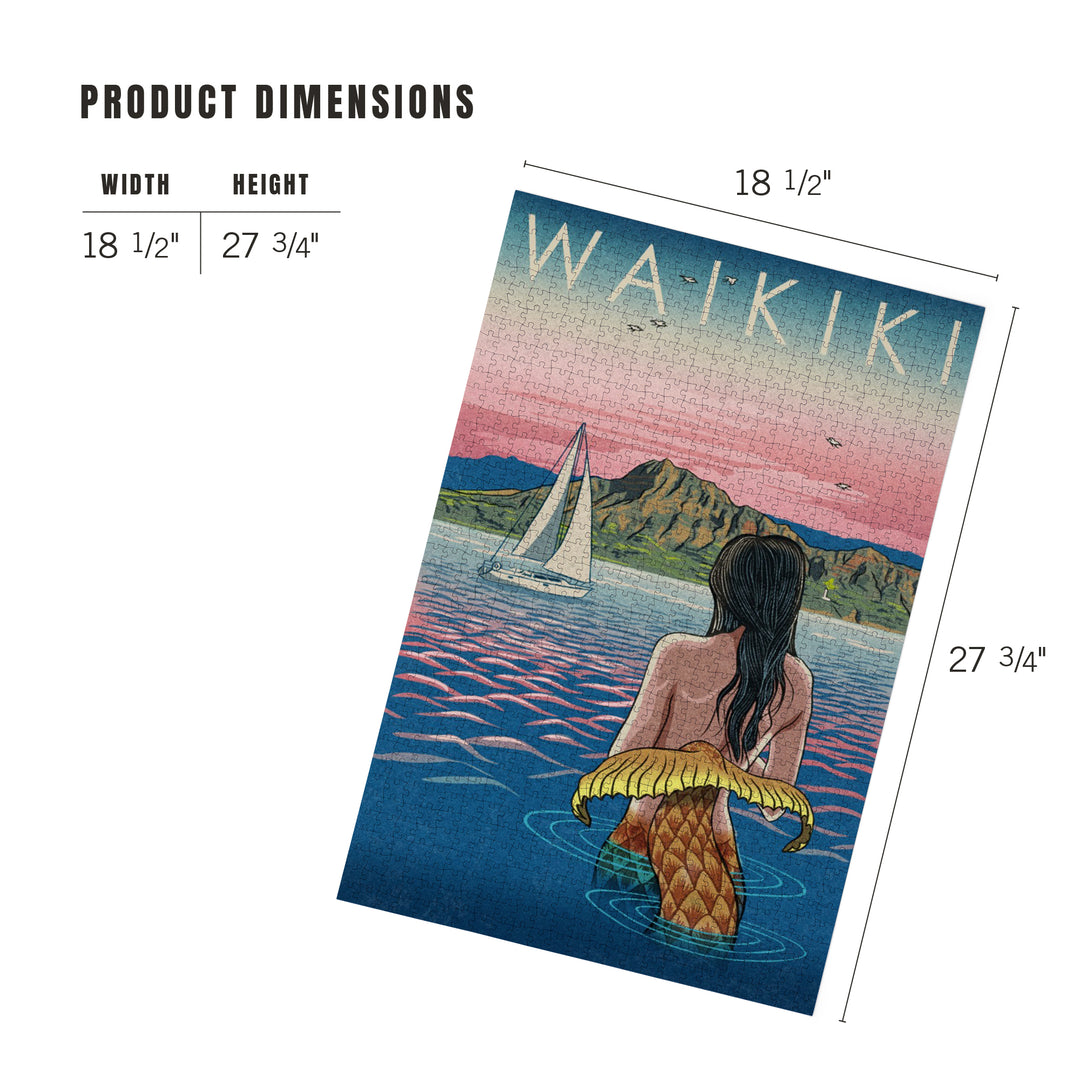 Waikiki, Hawaii, Mermaid Japanese Woodblock, Jigsaw Puzzle Puzzle Lantern Press 