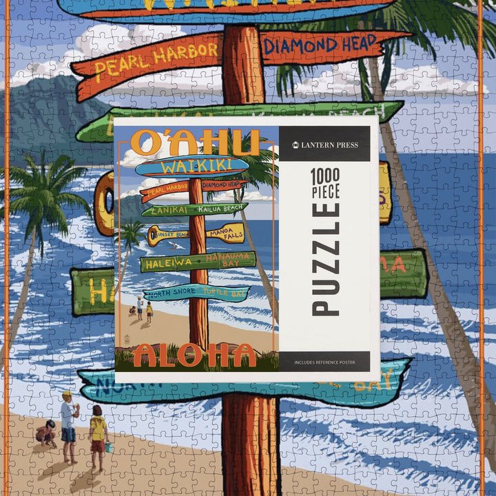 Waikiki, Oahu, Hawaii, Aloha, Sign Destinations, Jigsaw Puzzle Puzzle Lantern Press 