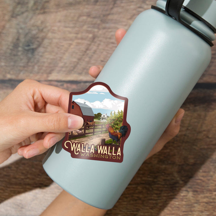 Walla Walla, Washington, Barnyard Scene, Contour, Vinyl Sticker Sticker Lantern Press 