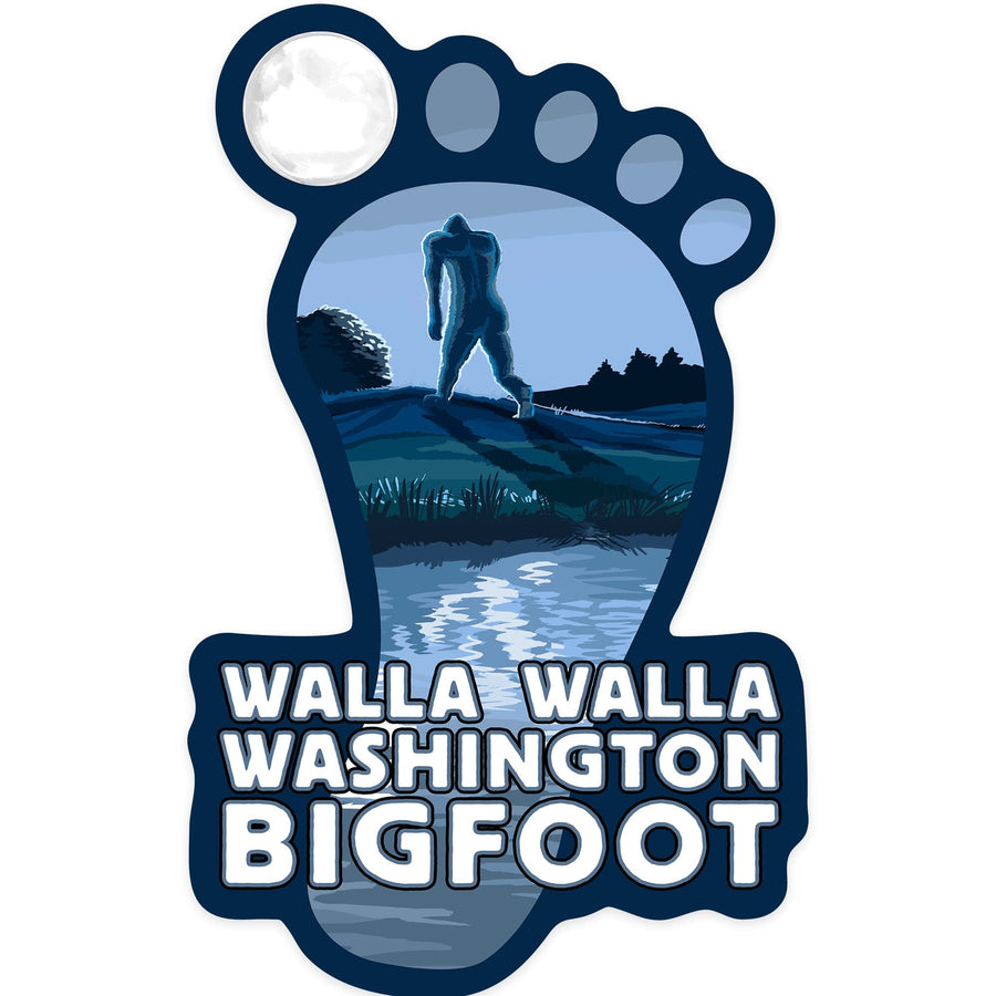 Walla Walla, Washington, Bigfoot at Night, Contour, Vinyl Sticker Sticker Lantern Press 