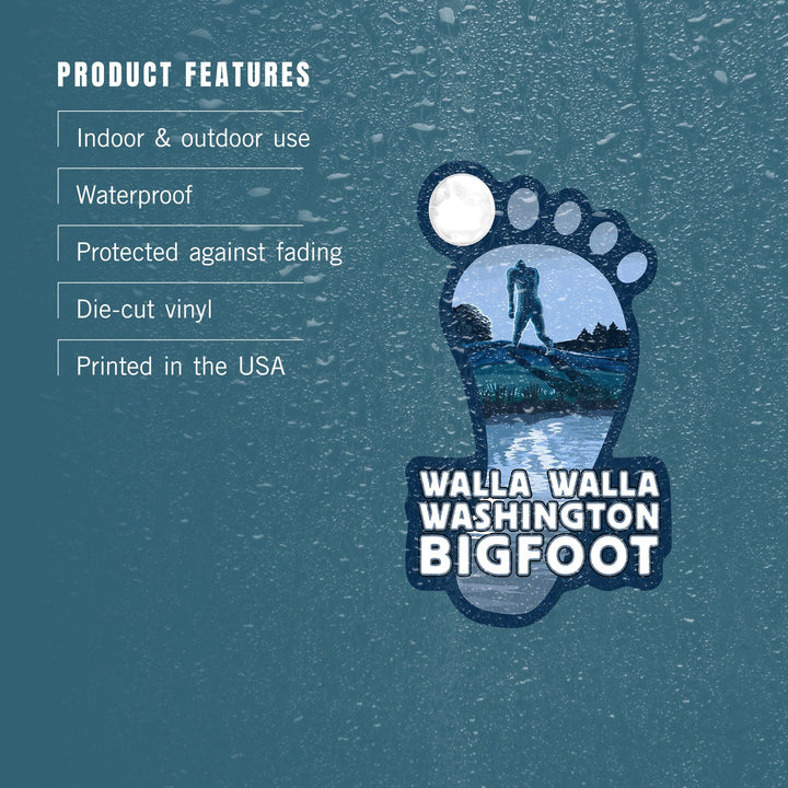 Walla Walla, Washington, Bigfoot at Night, Contour, Vinyl Sticker Sticker Lantern Press 