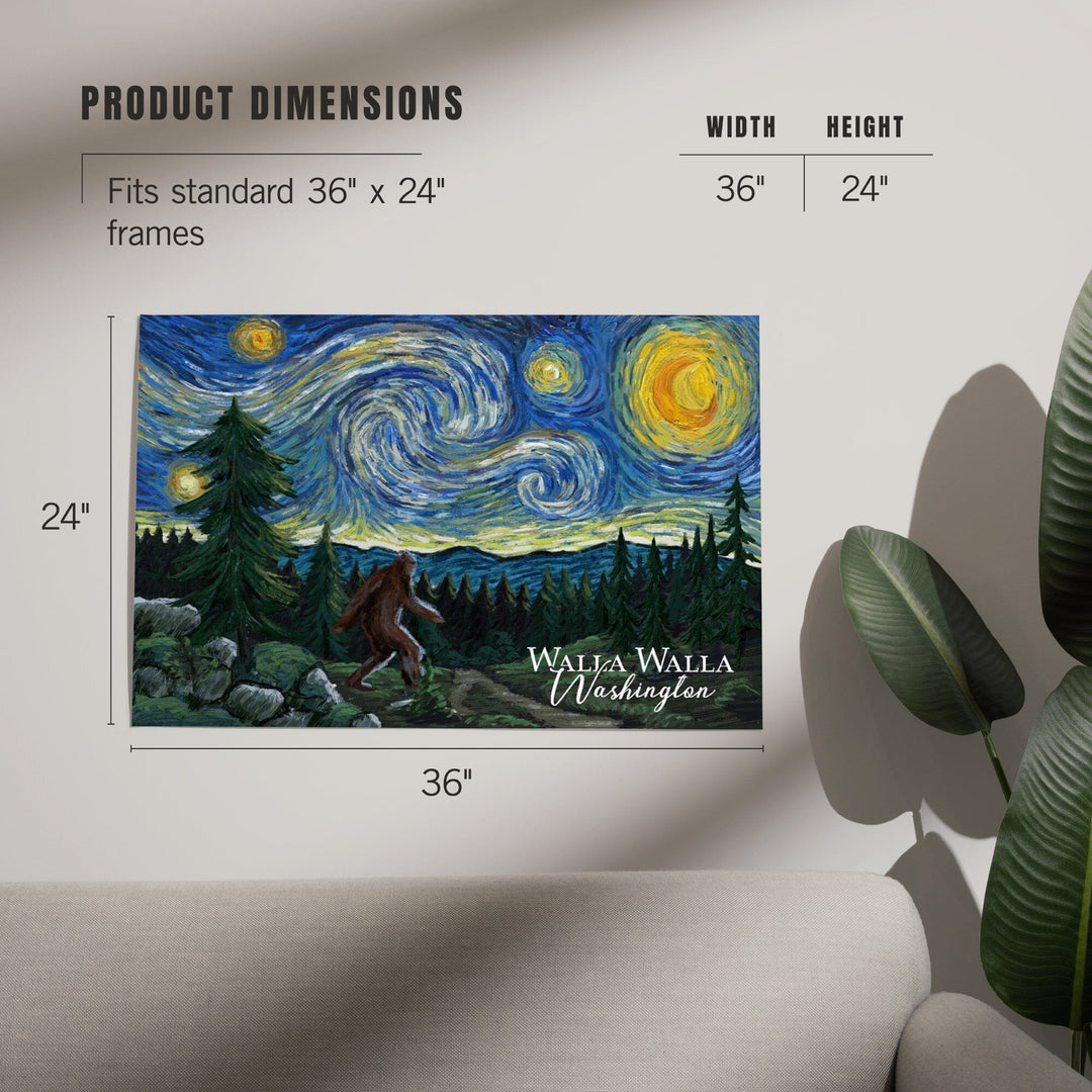 Walla Walla, Washington, Bigfoot, Starry Night, Art & Giclee Prints Art Lantern Press 