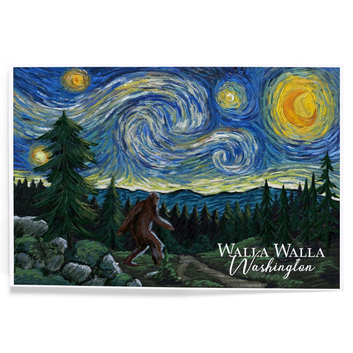Walla Walla, Washington, Bigfoot, Starry Night, Art & Giclee Prints Art Lantern Press 
