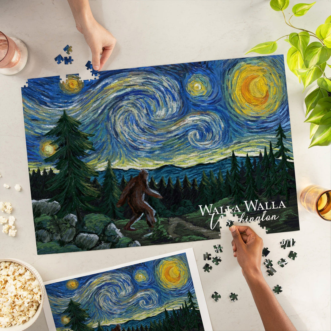 Walla Walla, Washington, Bigfoot, Starry Night, Jigsaw Puzzle Puzzle Lantern Press 