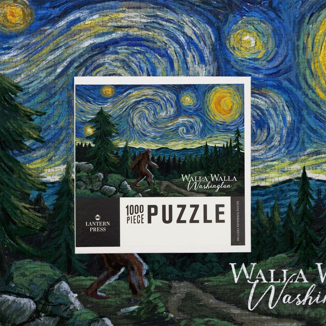 Walla Walla, Washington, Bigfoot, Starry Night, Jigsaw Puzzle Puzzle Lantern Press 