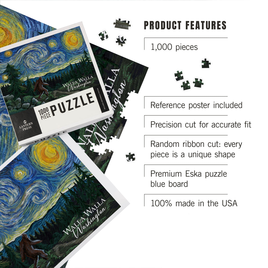 Walla Walla, Washington, Bigfoot, Starry Night, Jigsaw Puzzle Puzzle Lantern Press 
