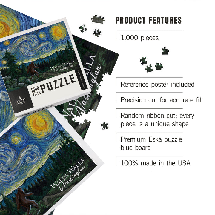 Walla Walla, Washington, Bigfoot, Starry Night, Jigsaw Puzzle Puzzle Lantern Press 