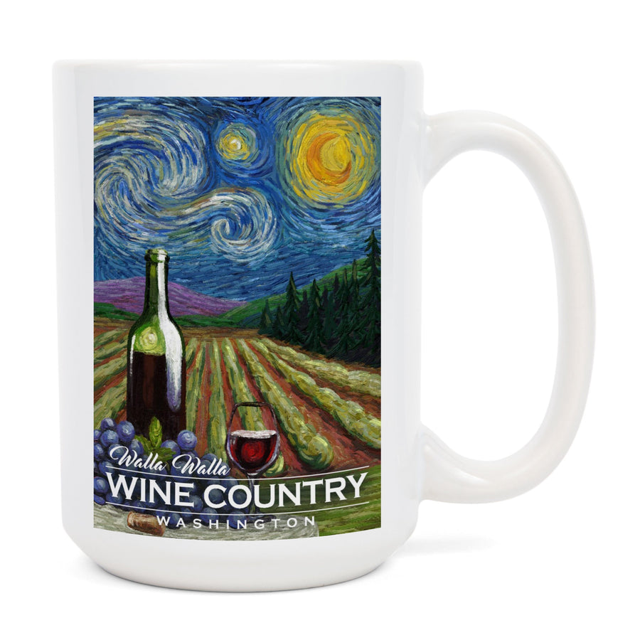 Walla Walla, Washington, Wine Country, Vineyard, Starry Night, Lantern Press Artwork, Ceramic Mug Mugs Lantern Press 