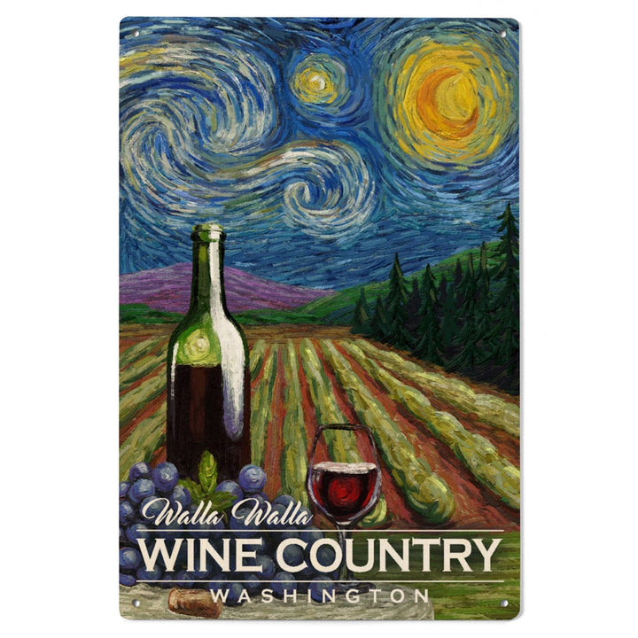Walla Walla, Washington, Wine Country, Vineyard, Starry Night, Lantern Press Artwork, Wood Signs and Postcards Wood Lantern Press 