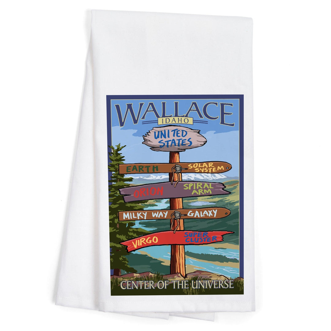 Wallace, Idaho, Destination Sign, Organic Cotton Kitchen Tea Towels Kitchen Lantern Press 