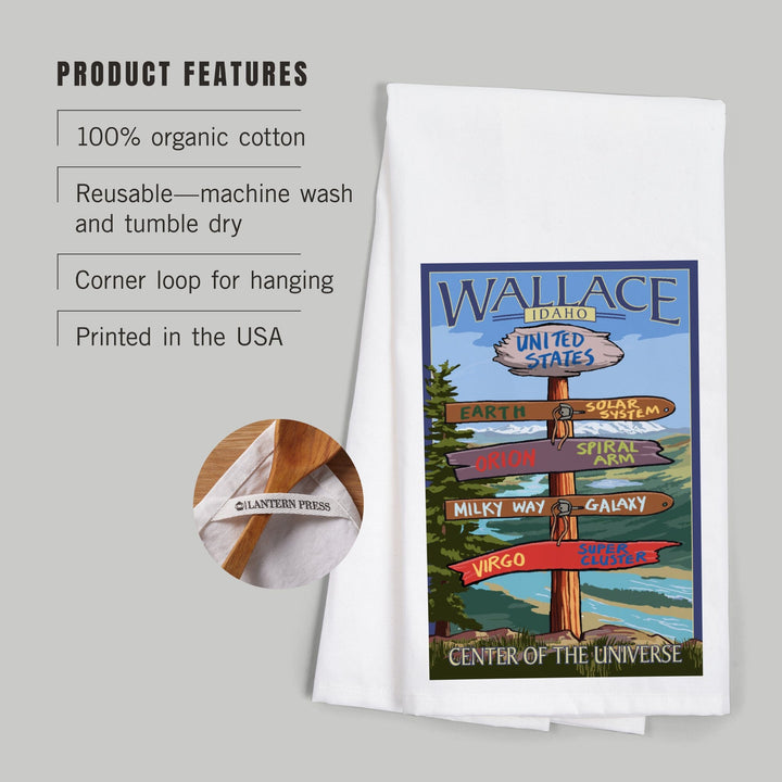 Wallace, Idaho, Destination Sign, Organic Cotton Kitchen Tea Towels Kitchen Lantern Press 