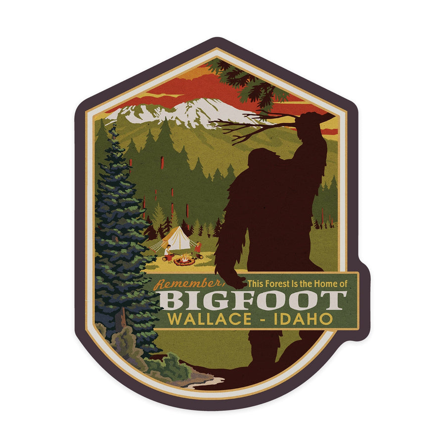 Wallace, Idaho, Home of Bigfoot, Contour, Vinyl Sticker Sticker Lantern Press 