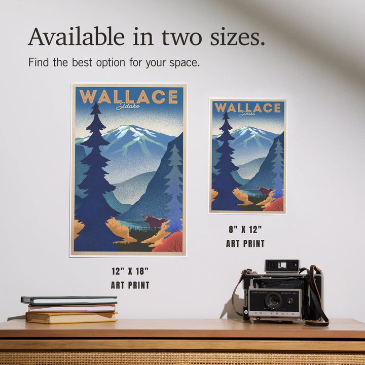 Wallace, Idaho, Mountain and Moose, Lithograph, Art & Giclee Prints Art Lantern Press 